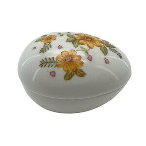 Vintage Lefton Egg Trinket Box Yellow Hand Painted Flowers EUC